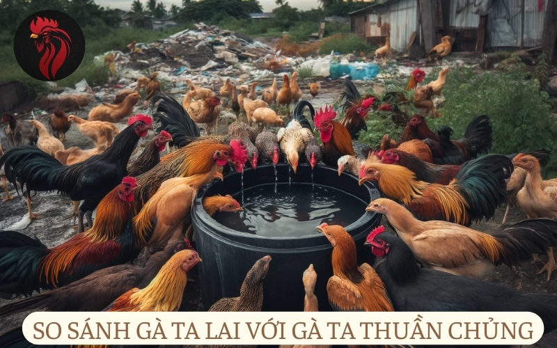 So sánh gà ta lai với gà ta thuần chủng.